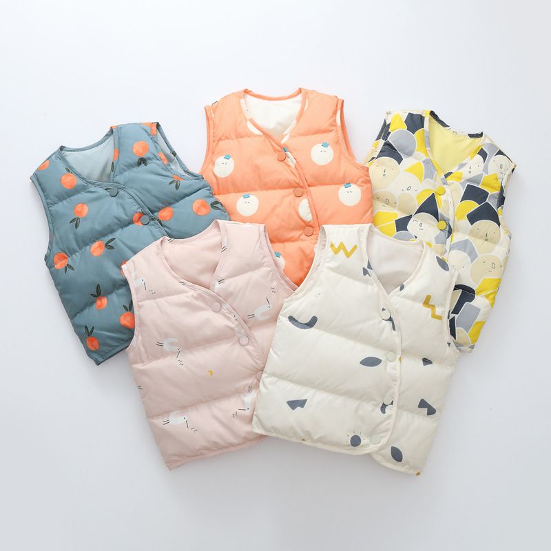 90%鴨絨兒童保暖防潑水背心-塗鴉-米白色