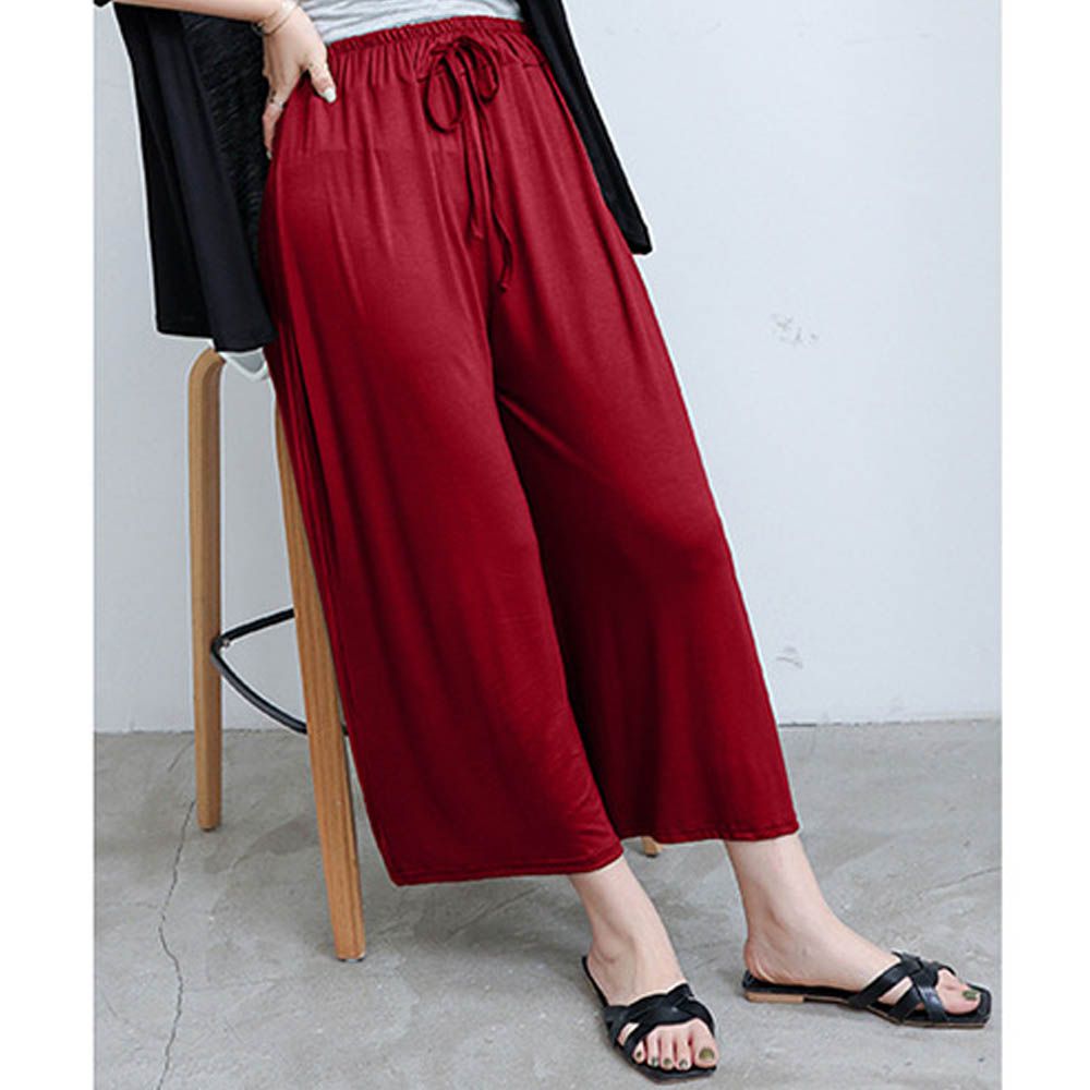 超修飾莫代爾彈力九分褲-酒紅色 (F)