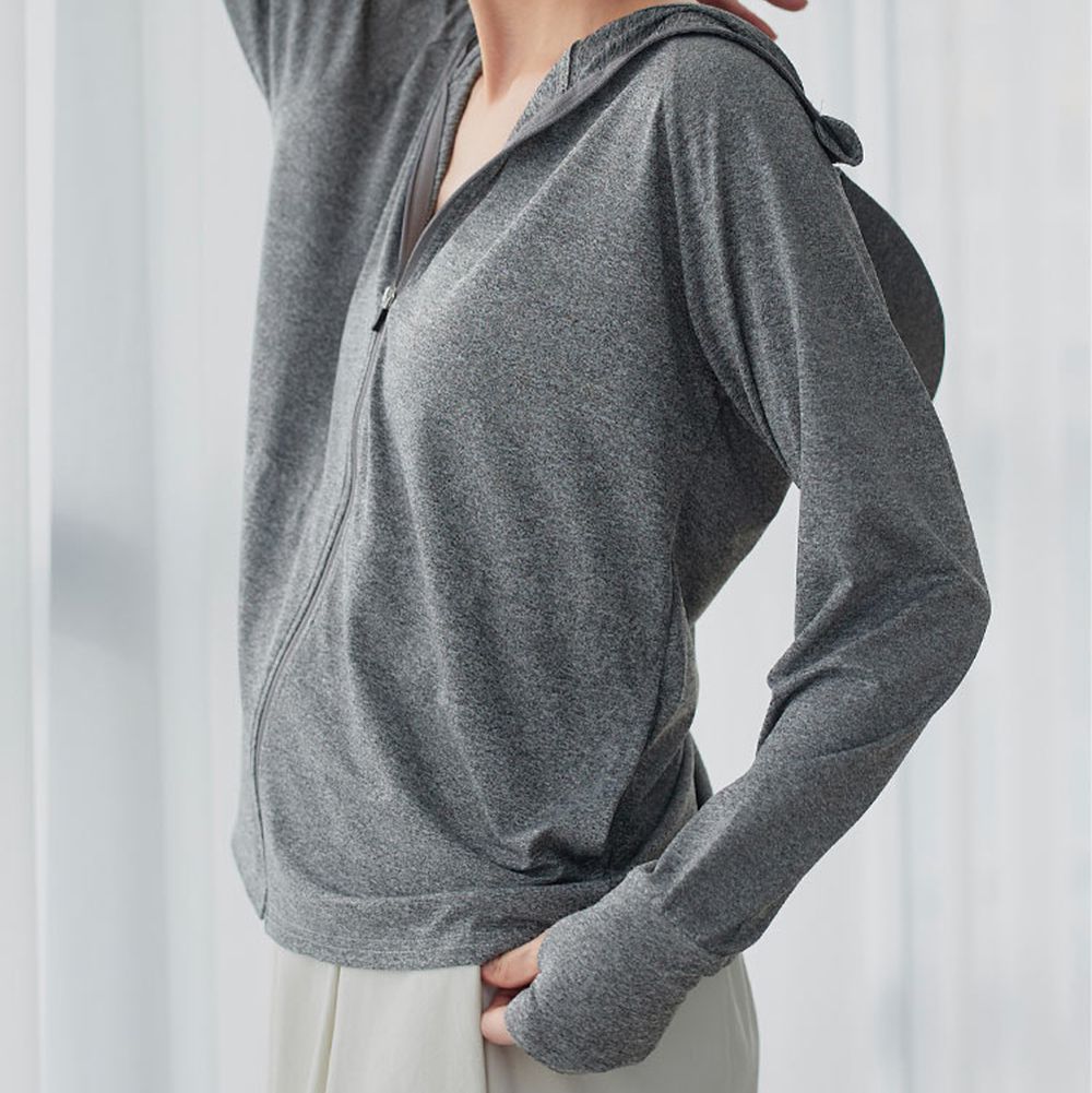 抗UV 接觸冷感全方位連帽防曬外套-(可選袖)-灰