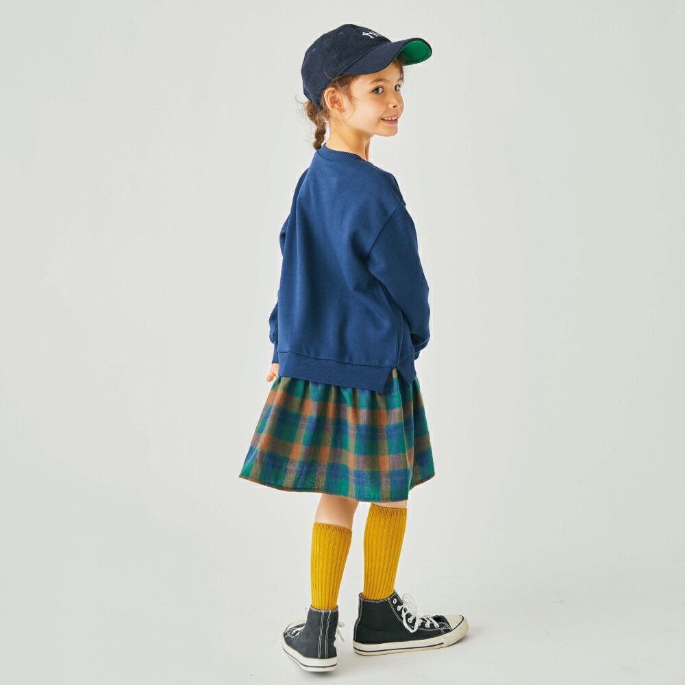 日本 evercloset - 大學風格子拼接長袖洋裝-粉紅x棕格紋