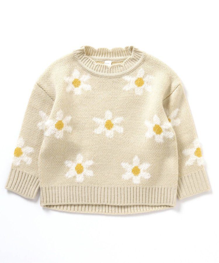 日本 apres les cours - 浪漫設計針織毛衣(可機洗)-小花-卡其