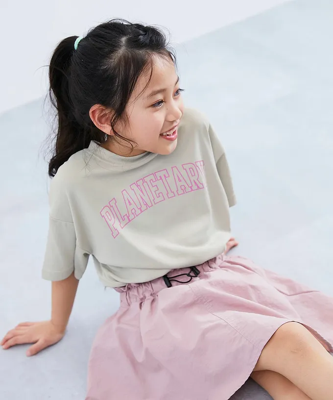 日本 devirock - 涼感速乾網眼 女孩短袖上衣-甜筒排列-霧粉紅