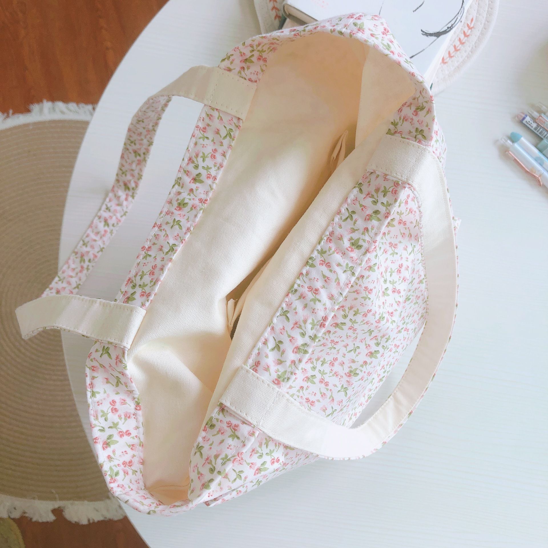 碎花單肩手提帆布袋-粉色碎花 (37*35cm)