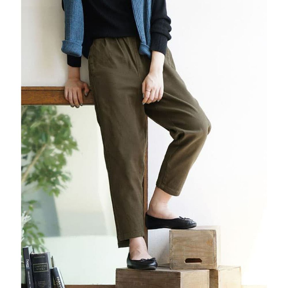 日本 zootie - 100%棉 透氣顯瘦縮口長褲-橄欖