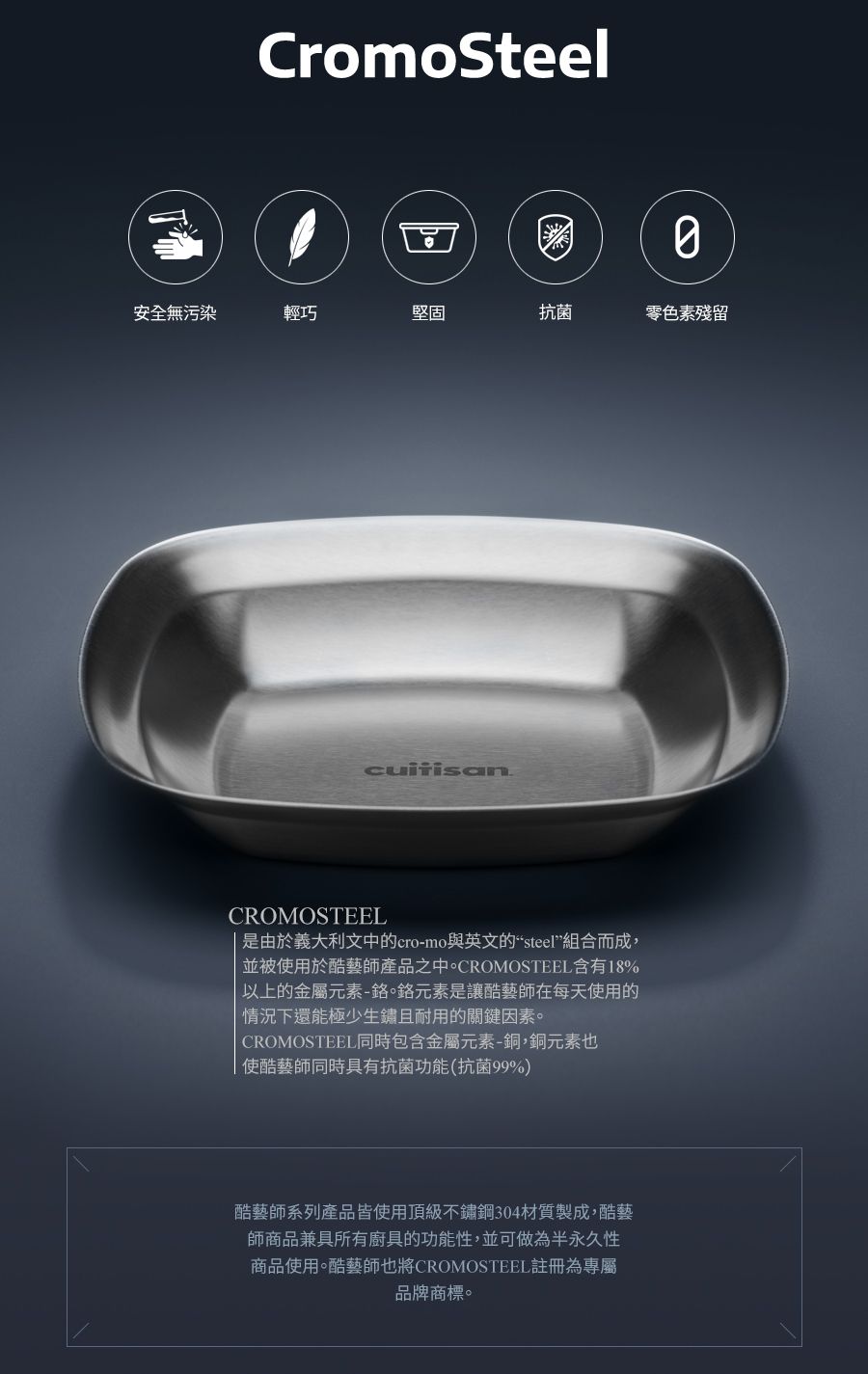 韓國 CUITISAN 酷藝師 - 304可微波不鏽鋼方形調理盤三入組-藝匠系列-450ml*1+800ml*1+1700ml*1