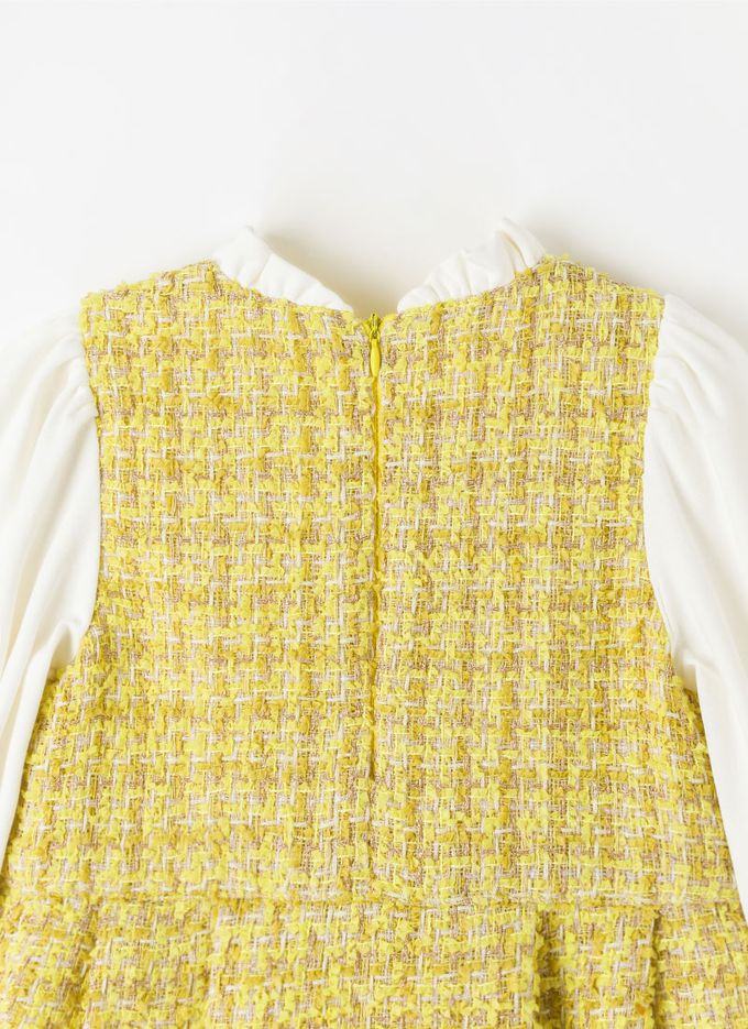 韓國 OZKIZ - (附包包)編織拼接感連身洋裝-黃