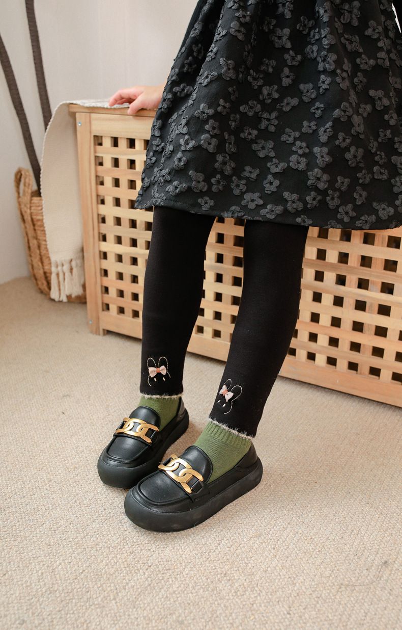 FANMOU - 加絨內搭褲-兔子蝴蝶結-深藍色