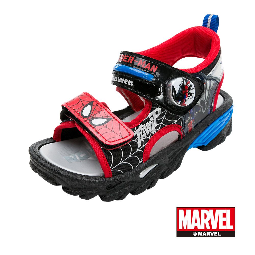 漫威MARVEL - 蜘蛛人 童鞋 電燈涼鞋 MNKT35102-舒適好穿脫-黑紅-(小大童段)