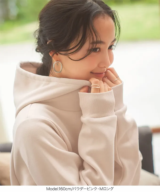 日本 Kobe Lettuce - 極上溫暖 裏起毛修身帽T長袖洋裝-藍綠