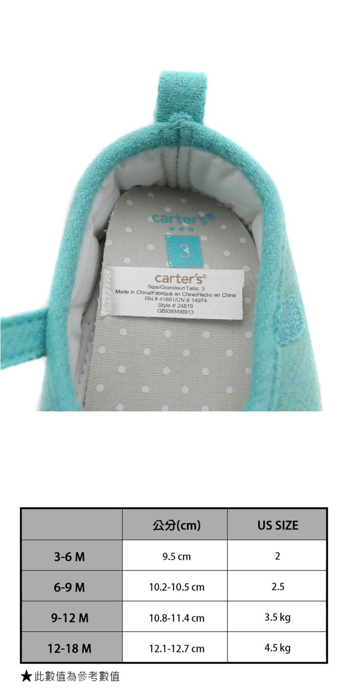 美國 Carter's - 藍綠山茶花妞妞鞋 (9-12 M)