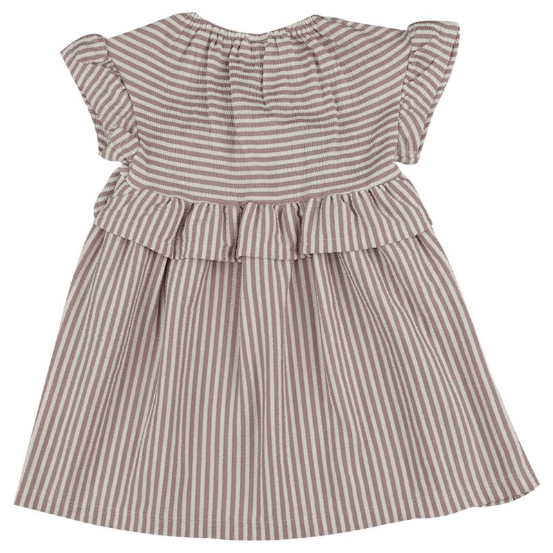 akachan honpo - 短袖洋裝 楊柳布-直條紋-粉紅色