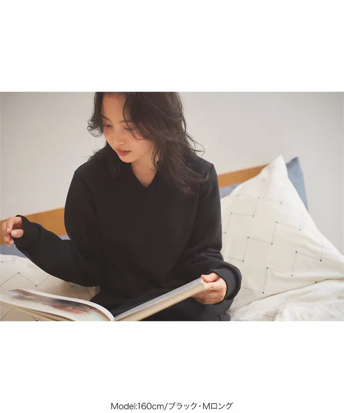 日本 Kobe Lettuce - 極上溫暖 裏起毛鑰匙領休閒長袖洋裝-黑