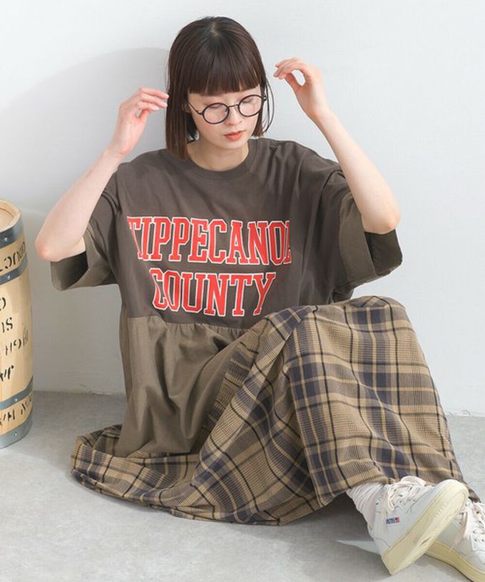 日本 Lupilien - 復古學院風 撞色格子拼接短袖洋裝-藍綠