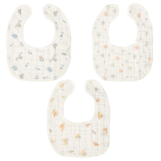 akachan honpo - 6層棉紗圍兜3件組-白色 (70~95cm)