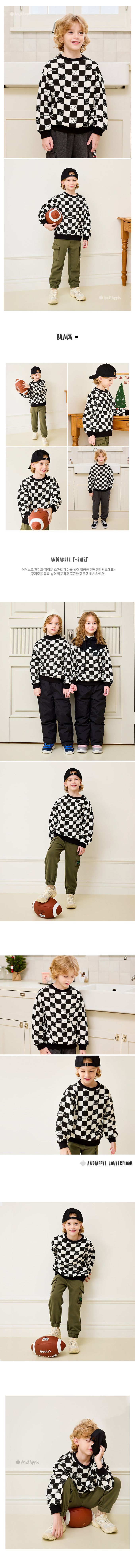 韓國 AndiApple - 圓臉黑白格內刷毛大學T
