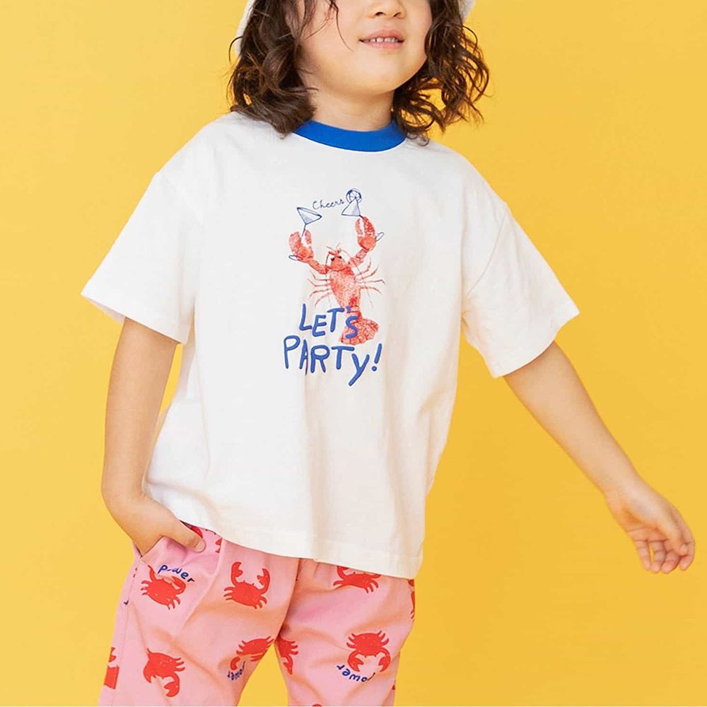 可愛食物印花短袖上衣-龍蝦派對-白