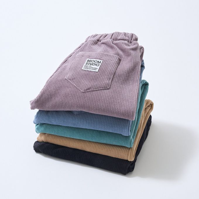 日本 b-ROOM - 柔軟寬鬆織燈芯絨長褲-煙燻藍