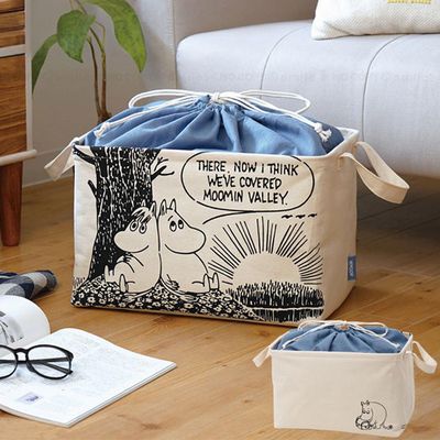 日本 TOYO CASE - 正反印花摺疊帆布收納籃(附托特袋包裝)-姆明-藍