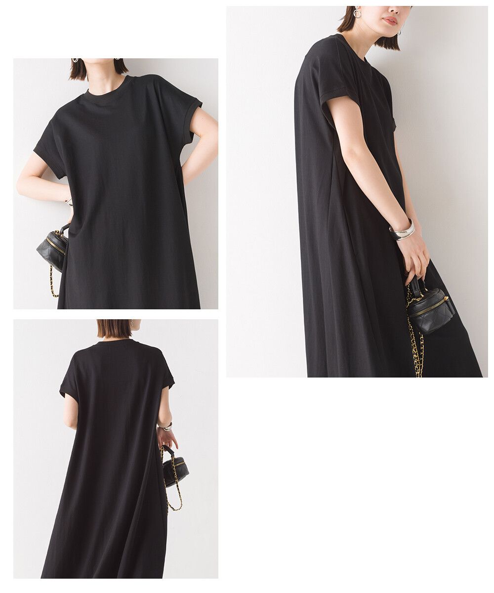 日本 OMNES - 涼感機能 嫘縈混圓領短袖洋裝-摩卡