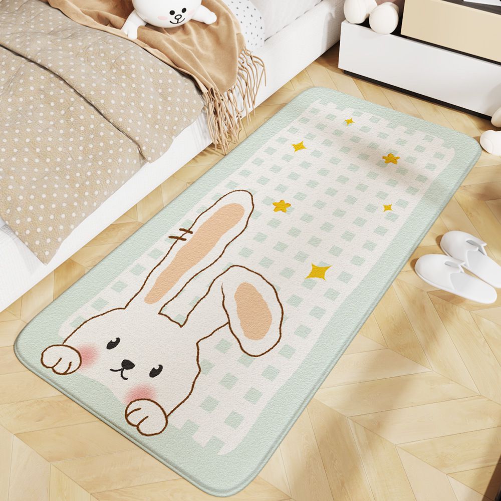 柔軟長條形床邊腳踏墊-月亮灰兔