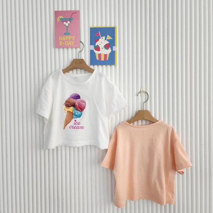 韓國 Dalla - 繽紛甜筒印短袖上衣-珊瑚橘