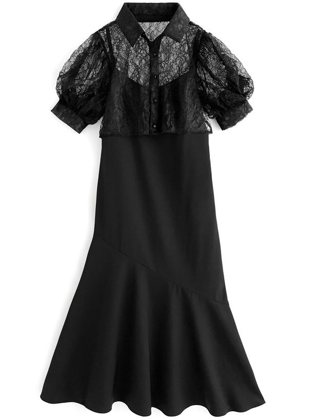 日本 GRL - 氣質花蕾絲兩件式洋裝-優雅杏