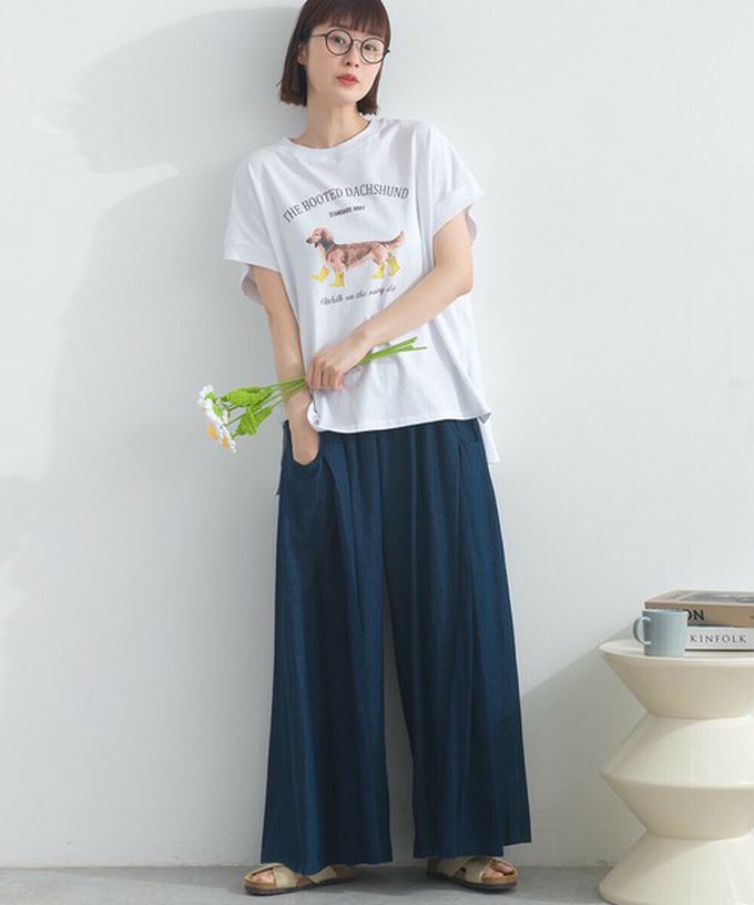 日本 Lupilien - 16OE天竺棉 臘腸狗印花短袖上衣-白