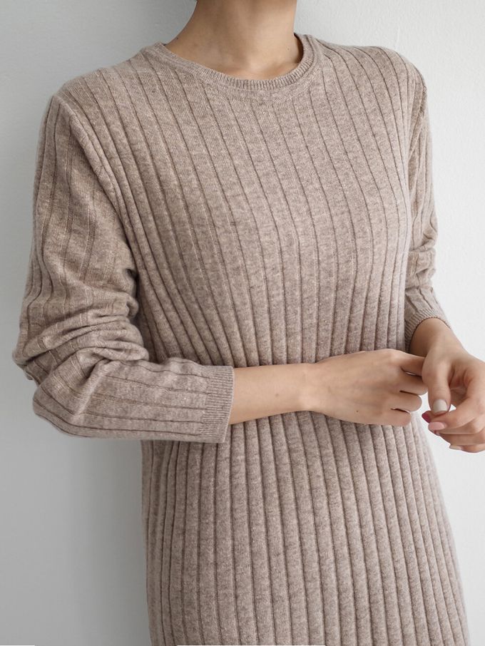 韓國女裝連線 - 喀什米爾羊毛針織連身洋裝-摩卡 (FREE)