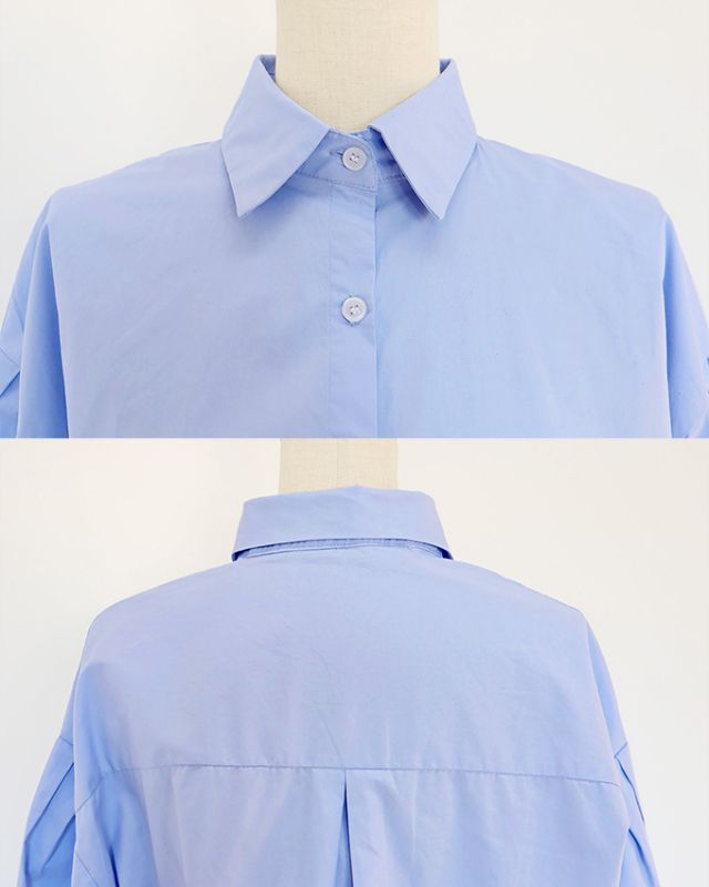 日本 BLUE EAST - 甜美翻領糖果袖襯衫-水藍