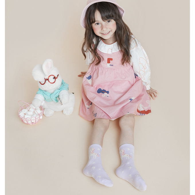 love, charlotte - 馬卡龍色彩虹夢幻獨角獸中筒棉襪-5 雙一組