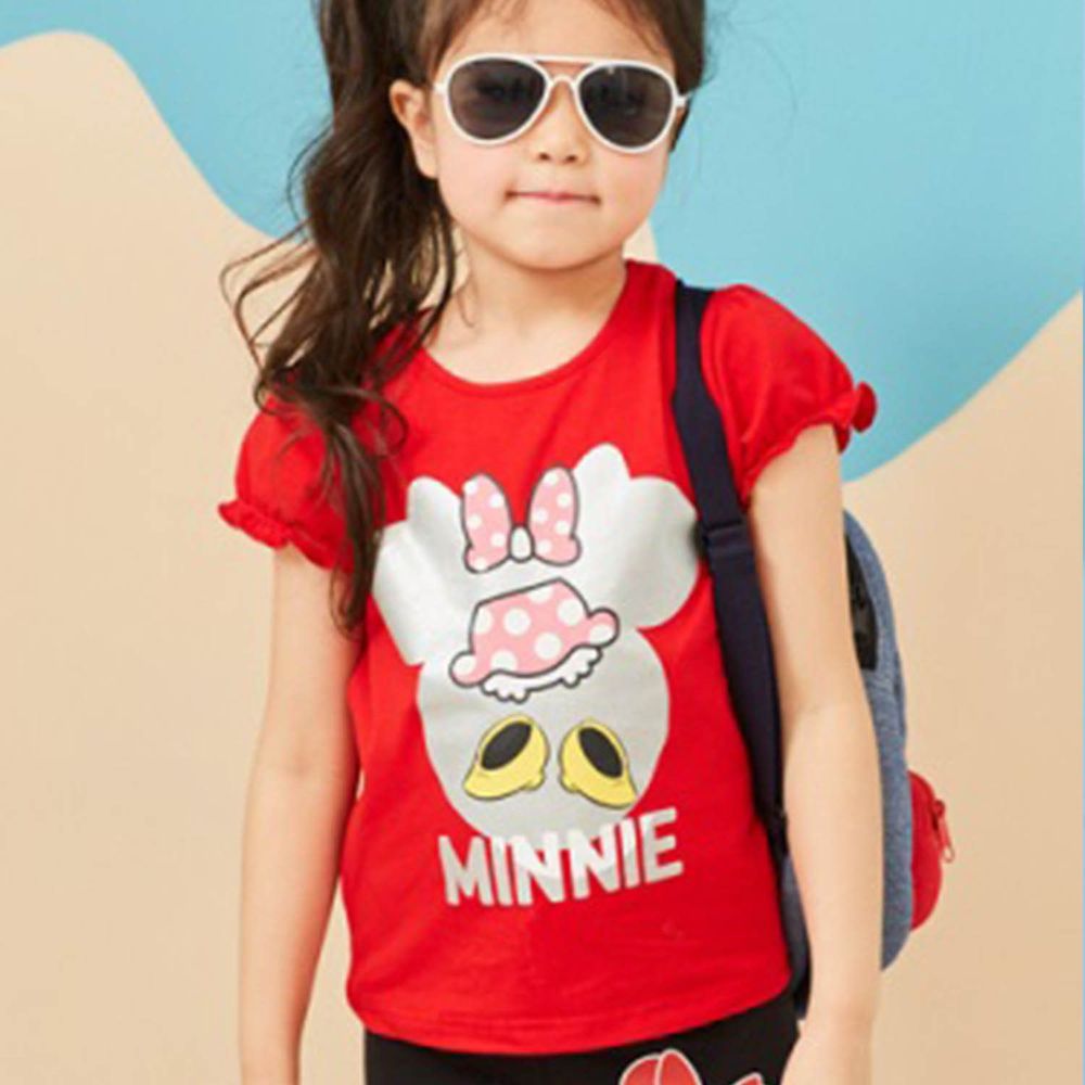 麗嬰房 Disney - 米妮系列俏麗閃點泡袖上衣-紅色