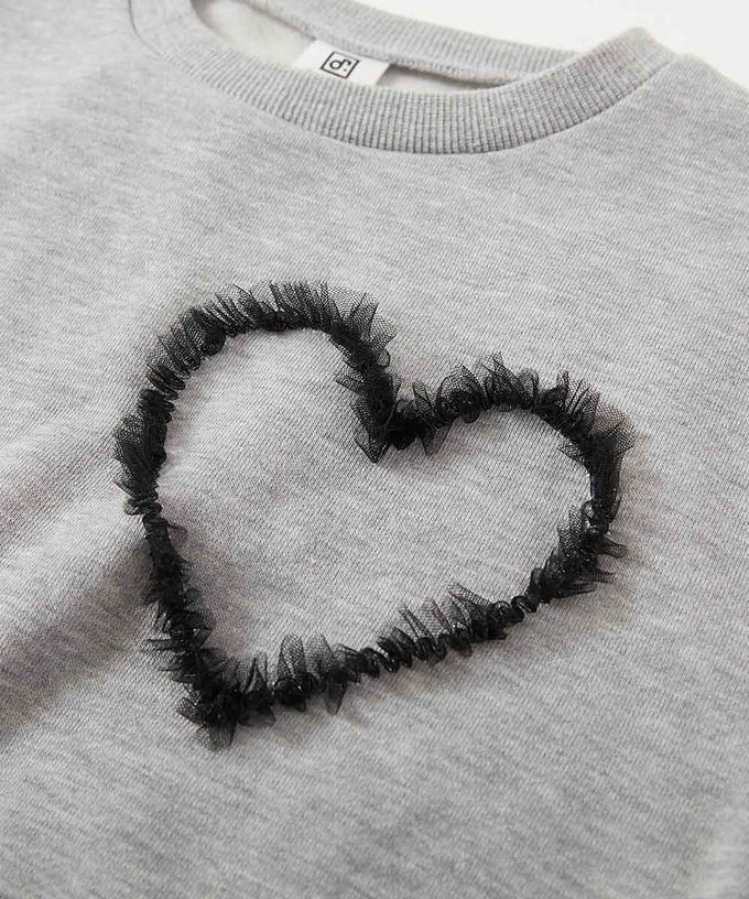 日本 devirock - 裏起毛蕾絲愛心長袖上衣-紫丁香