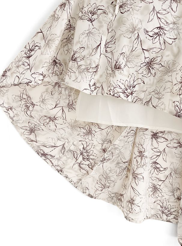 日本 GRL - 開袖設計碎花扭結長袖洋裝-米杏