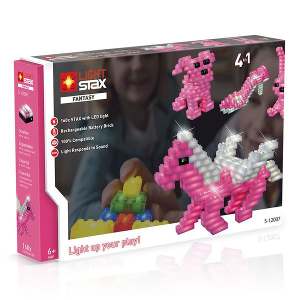 美國 Light Stax - 【人氣推薦】Fantasy亮亮積木-粉紅馬4合1-小顆粒系列-160顆(聲控版)(桶裝/盒裝隨機)