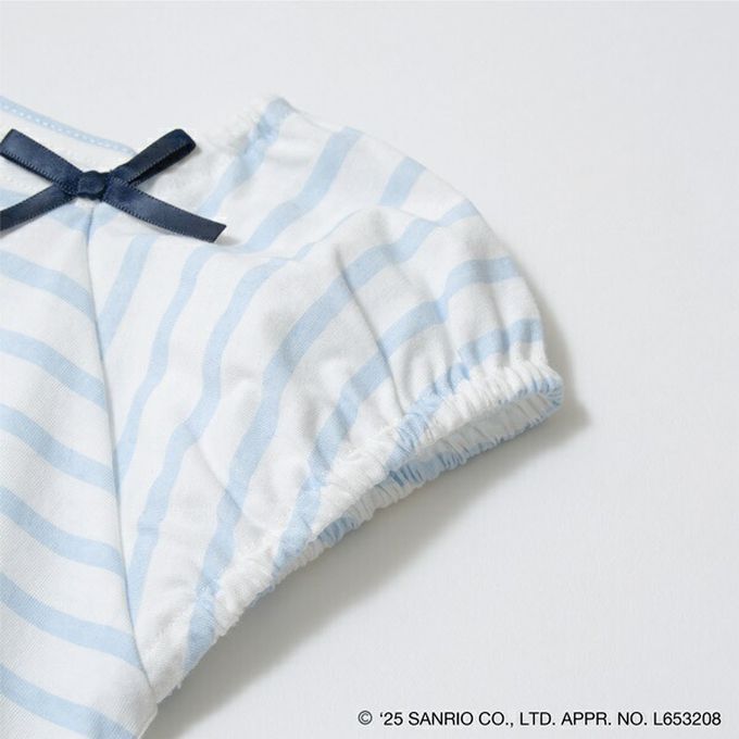 日本 Lycee mine - 100%棉 海洋風法式澎袖上衣-卡通人物大耳狗-海軍藍