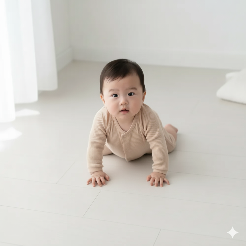 有機棉長袖連身衣-附帽子-淺卡其色 (50~60cm)