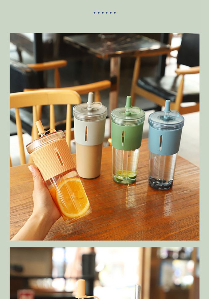 Vanibaby - 吸管隨行杯 700ml (矽膠防滑杯套 吸管蓋)-卡其