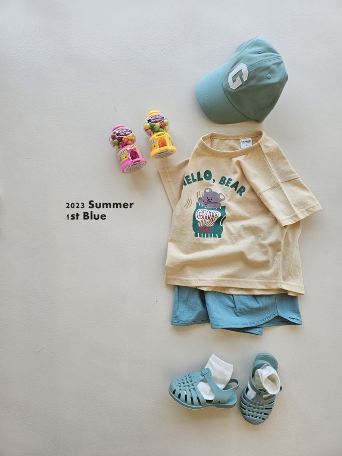 韓國 First Blue - 鬆緊腰日常好搭褶線短褲-亮黃