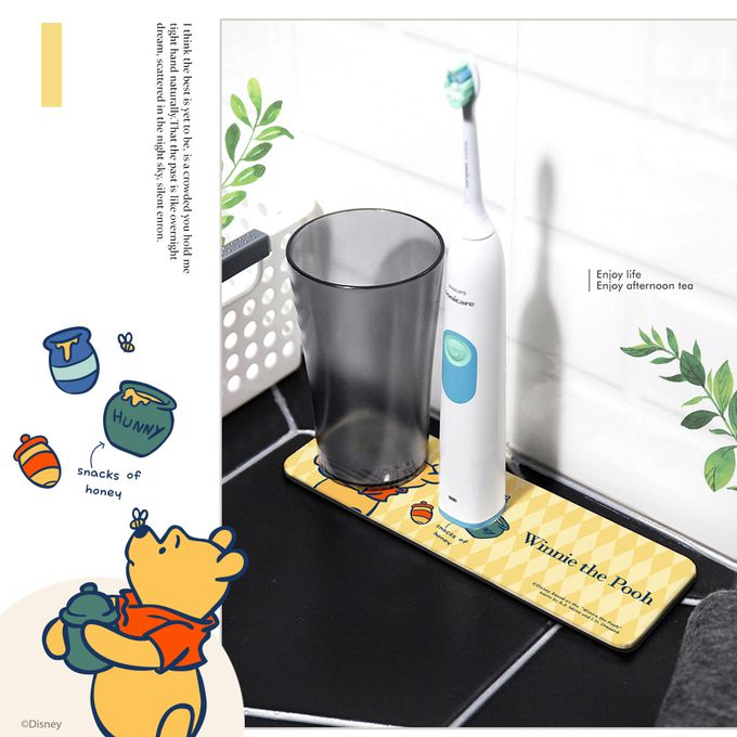 收納王妃 - 迪士尼 Disney 菱格系列【菱格維尼】珪藻土軟式吸水洗漱墊 吸水墊 杯墊24x8x0.5cm