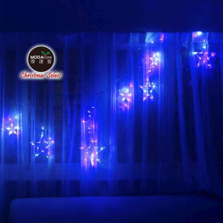 MODACore 摩達客 - LED燈造型滿天星星窗簾燈聖誕情境燈_藍白光透明線 | 附贈IC控制器_插電式