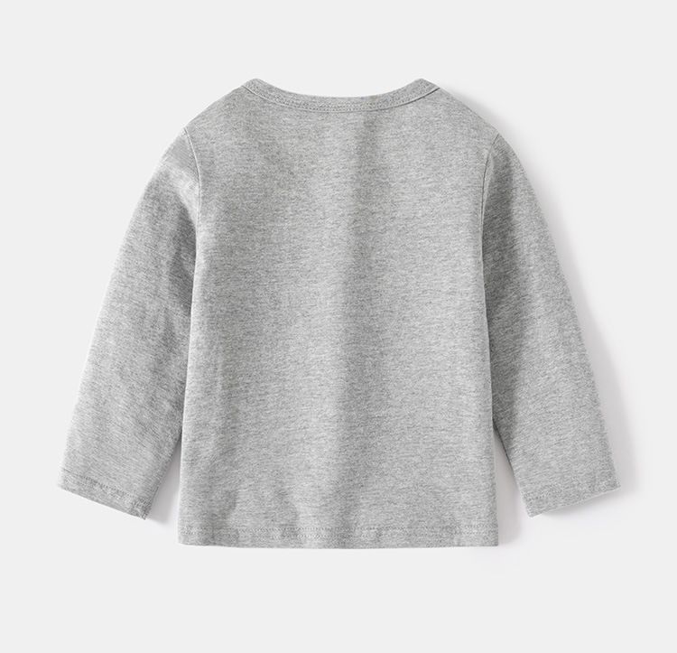 WELLKIDS - 圓領排釦休閒薄長袖上衣/打底衫-米白色