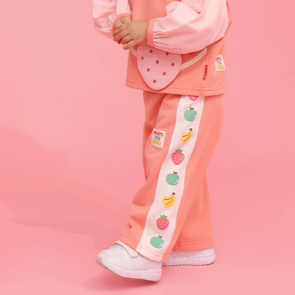 水果樂園 繽紛側邊條裏毛長褲-粉紅