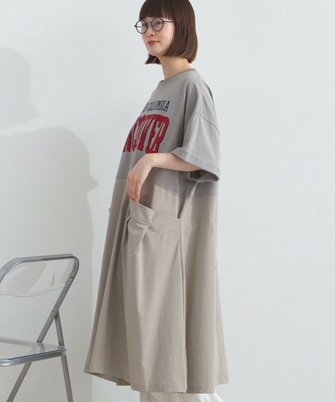 日本 Lupilien - 異素材撞色學院風俐落短袖洋裝-米白