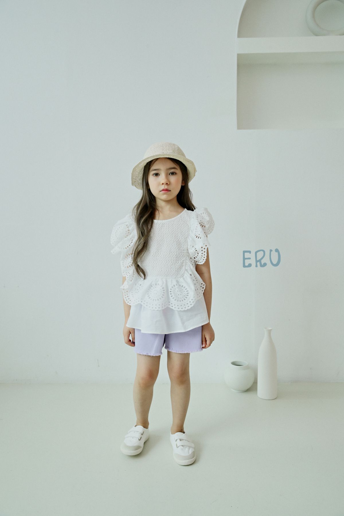 韓國 ERU - 抓鬚仿牛仔布彈力褲裙-象牙白