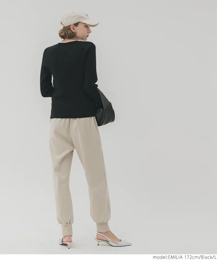 日本 COCA - 極上厚磅 彈性羅紋針織上衣-船型領-黑