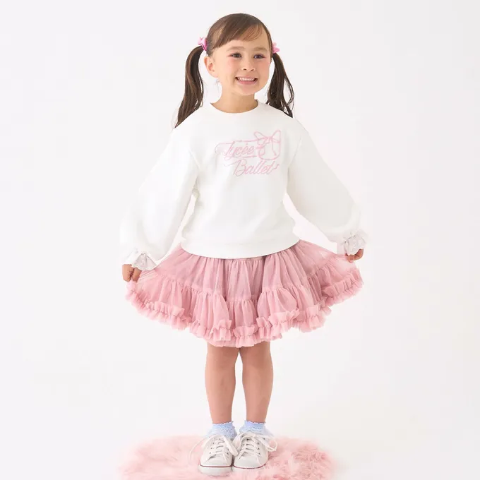 日本 Lycee mine - 可愛蕾絲袖口印花長袖上衣-粉紅