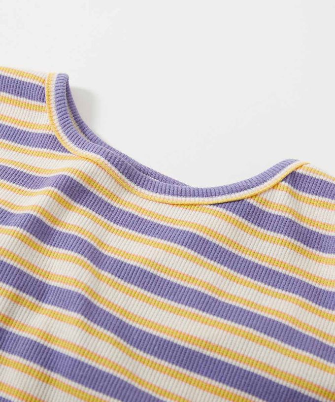日本 devirock - 清爽夏日線條配色無袖洋裝-紫黃