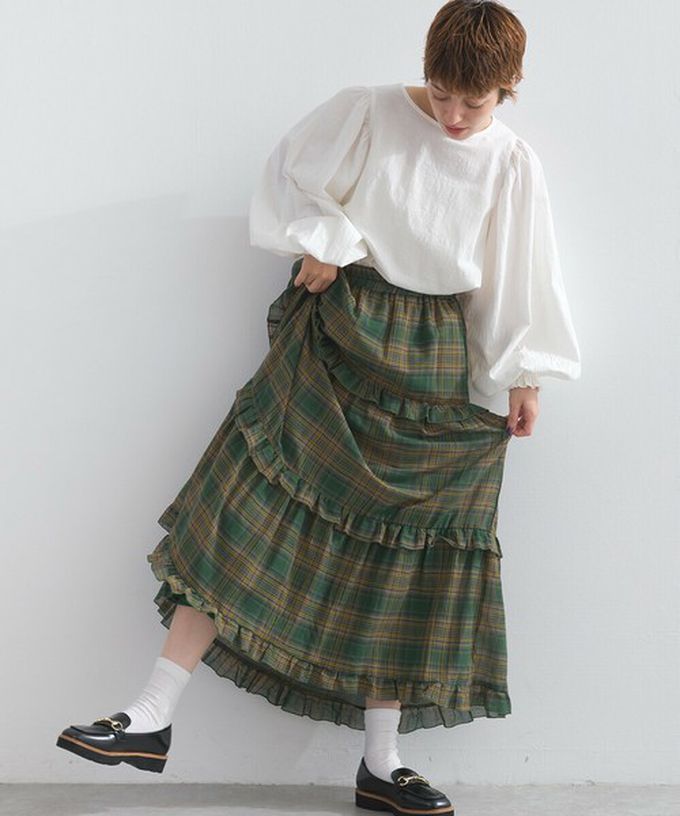 日本 Lupilien - 精緻格紋輕盈感分層俏麗長裙-紅