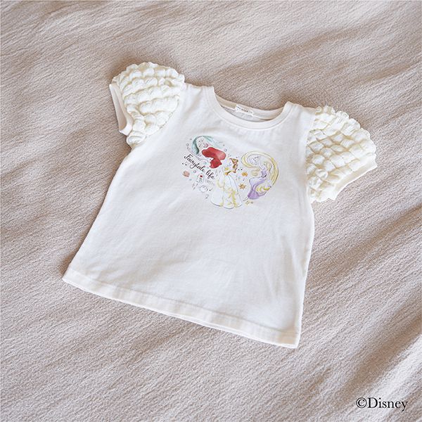 日本 Lycee mine - 迪士尼聯名 澎澎袖印花短袖上衣-人氣公主們-優雅藍