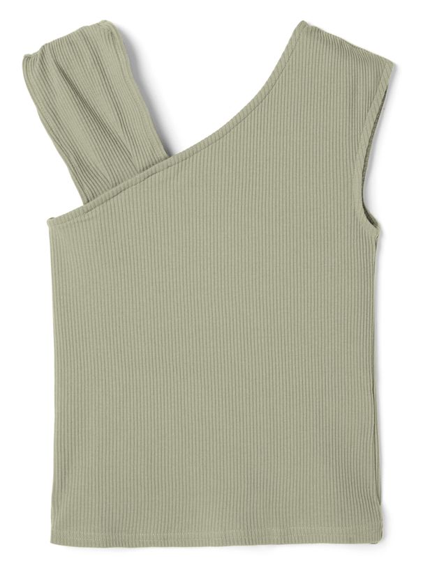 日本 GRL - 不對稱羅紋彈性無袖上衣-水藍